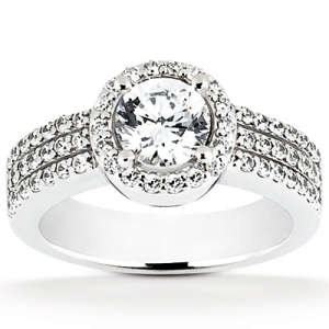 Goldara, 18k halo engagement ring