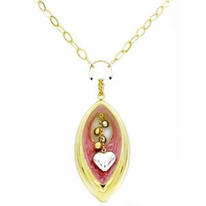 Goldara, 18K Enamel Marquise Drop Necklace